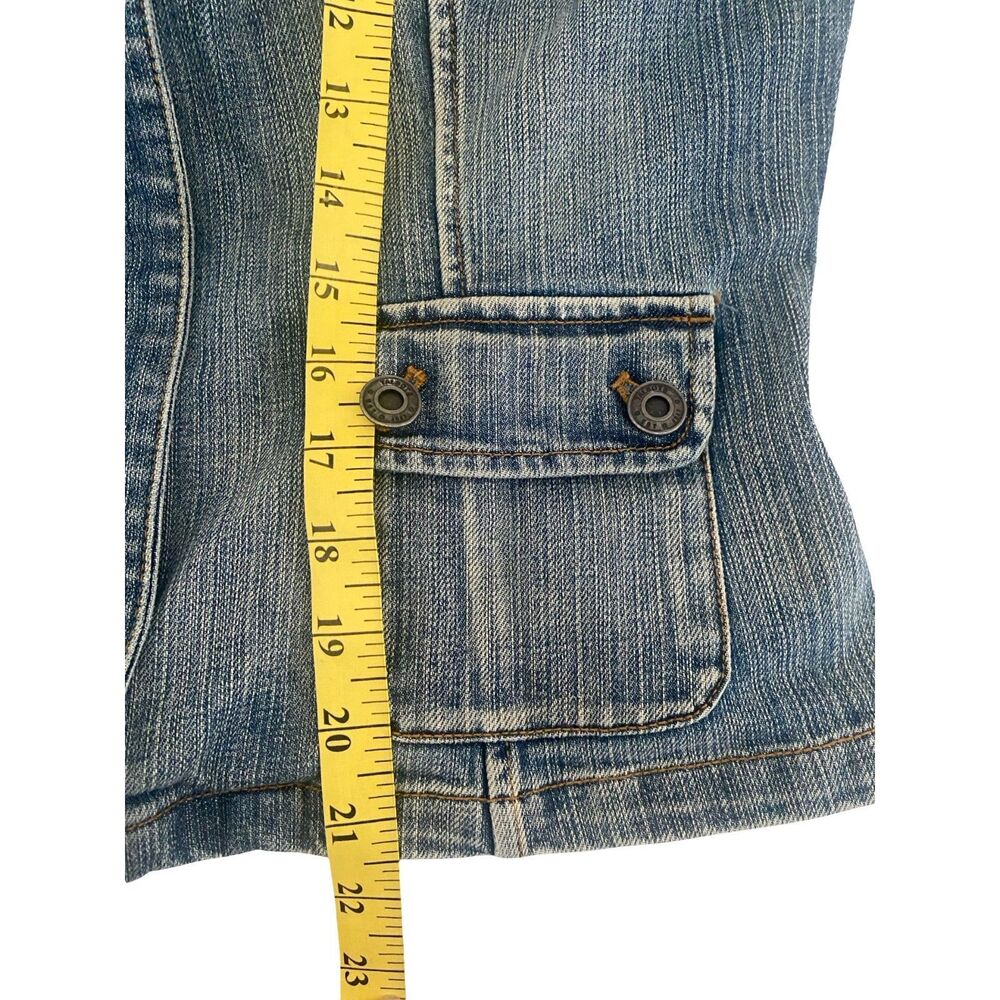 Vintage Talbots Denim Utility Jacket 10P Y2K Blue Jean Trucker Safari Chore Coat - Picture 11 of 12